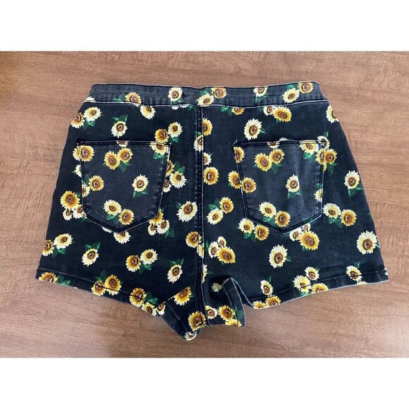 Forever 21 High Waisted 90's Inspired Black Denim Sunflower Shorts 12 - Picture 5 of 6